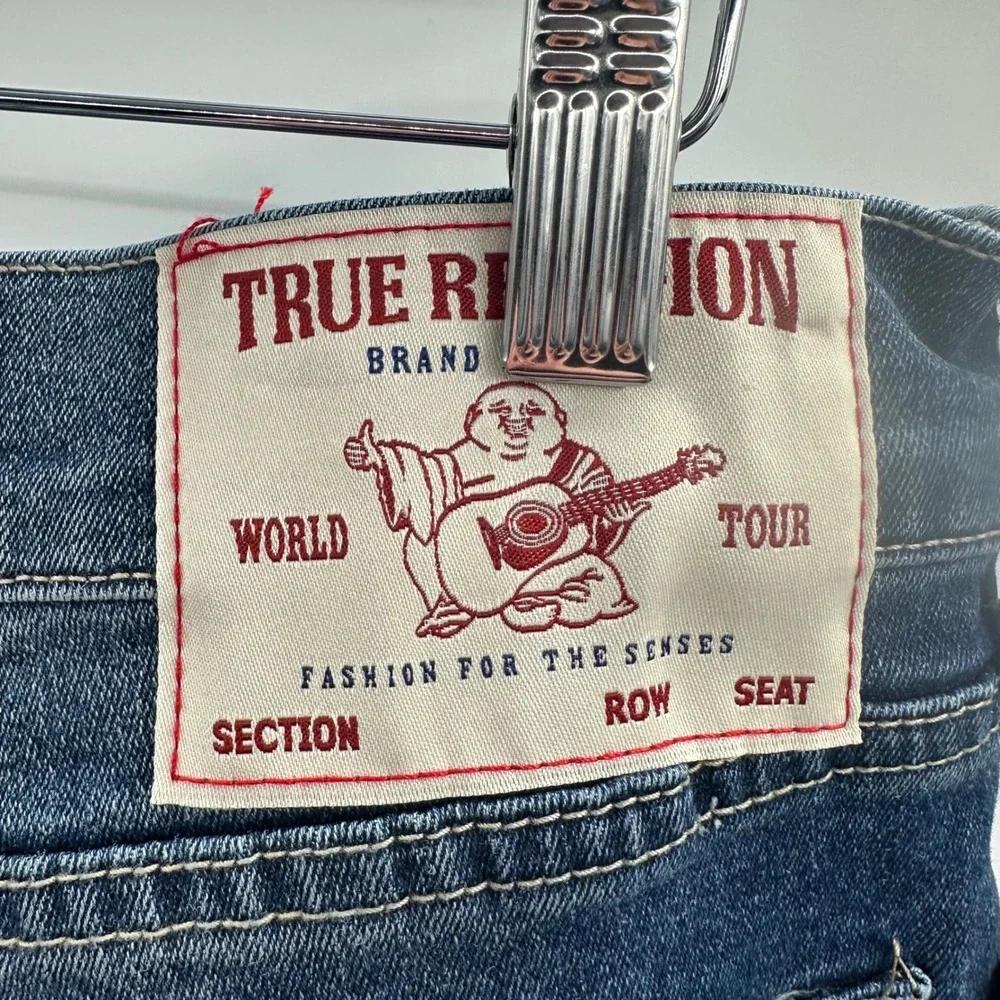 True Religion Bobby Applique Relaxed Baggy Jeans Medium Blaze Wash 33X32 NWT New